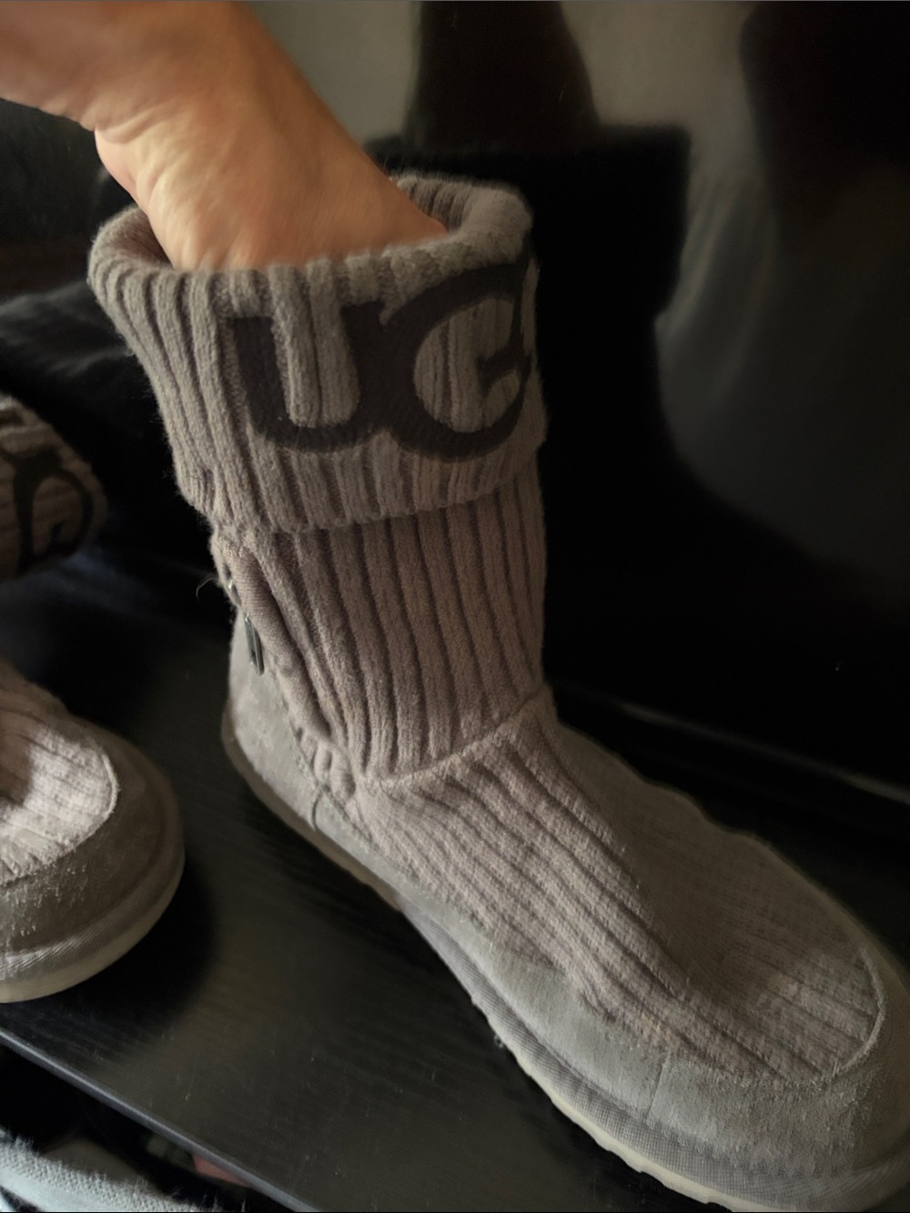 UGG Gray Ribbed Knit Boot Socks with Logo Cuff